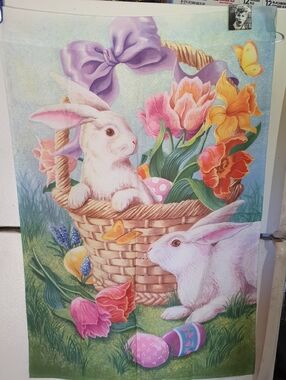 Easter Bunny Basket Wall Hanging with Pastel Flowers